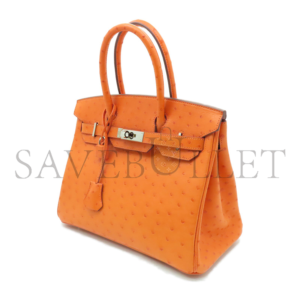 HERMÈS MASTER BIRKIN 25 OSTRICH LEATHER ORANGE SILVER BUCKLE H041944CK73 (25*20*13cm)